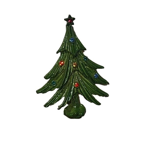 Vintage Green Enamel Christmas Tree Pin - Holiday Costume Jewelry - Picture 2 of 8
